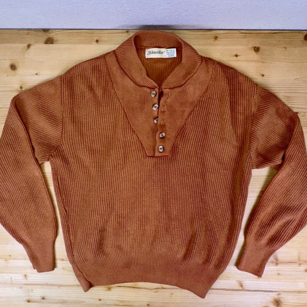 Vintage St. John's Bay Rust Brown Shawl Collar Sweater Men's L USA Made‎